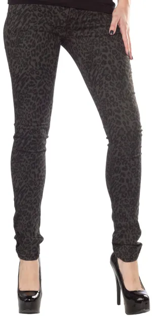 ALLEY CAT LEOPARD SKINNY JEANS OLIVE