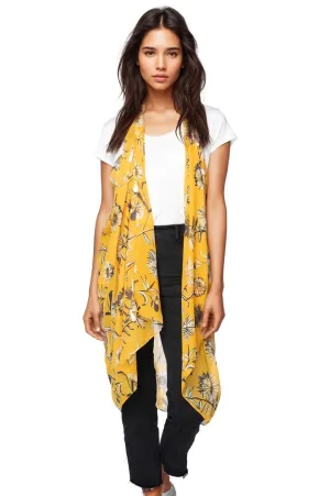 Free Spirit Multi Wear Coverup Vest in Mellow Yellow Print